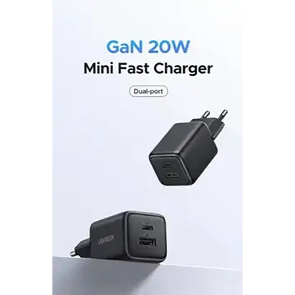 Фото - Мережевий зарядний пристрій UGREEN X514 USB-C+USB 20W GaN Fast Charger Black (65737)